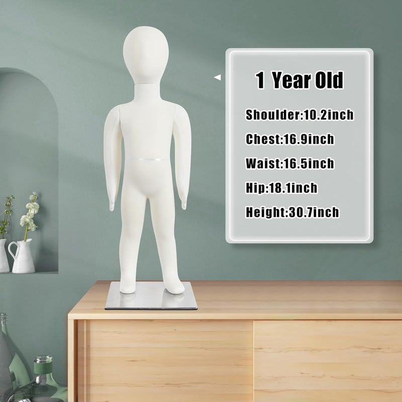SHAREWIN Kids Mannequin Child Dress Form Foam Flexible Full Body Manikin with Removable Head, 1 Year Old Beige - Image 5